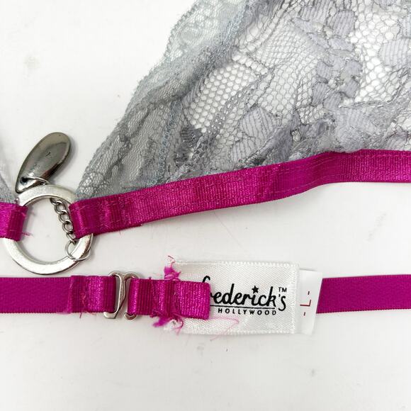 NWT Fredericks of Hollywood Women Lace Sheer Halter Wireless Bra Size L Platinum - Picture 5 of 6